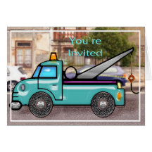 Tough Tow Truck in Street Invite Greeting Cards
