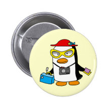tourist penguin pinback button