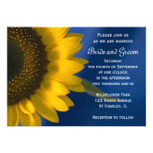 Tournesol sur le faire-part de mariage bleu