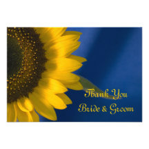 Tournesol sur les notes bleues de Merci de mariage Invitations Personnalisées