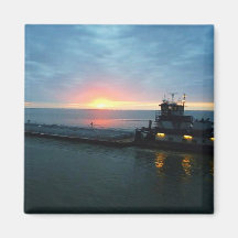 Tow Boat on the Water at Sunrise Magnet