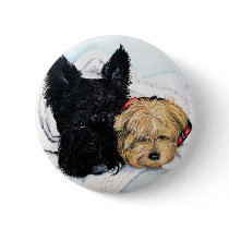 Toweling Off! Scottie and Yorkie Buddies Buttons