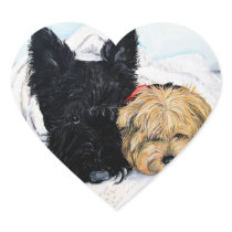 Toweling Off! Scottie and Yorkie Buddies Heart Sticker