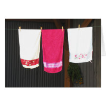 Towels on Clothesline Greeting Cards