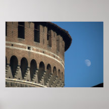 Tower at Castle Sforzesco Under a Rising Moon Print