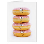 tower of pink doughnut characters greeting card