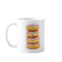 tower of pink doughnut characters mug
