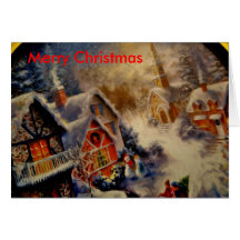 town scene_Painting, Merry Christmas Card