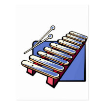 Toy xylophone with mallets, blue graphic post card