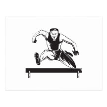Track and Field Athlete Jumping Hurdles Post Card