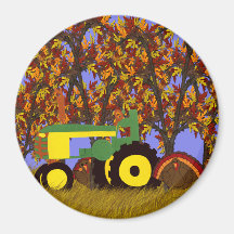 Tractor by Autumn Trees and Turkeys 1 Refrigerator Magnet