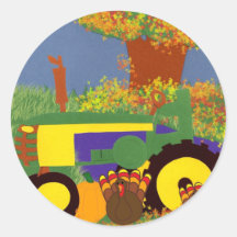 Tractor by Autumn Trees and Turkeys 1 Stickers