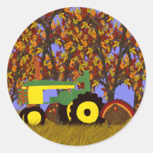 Tractor by Autumn Trees and Turkeys 1 Stickers