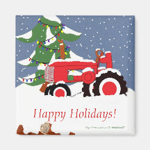 Tractor for Christmas Magnets
