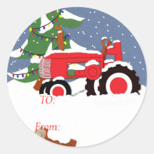 Tractor for Christmas Round Sticker