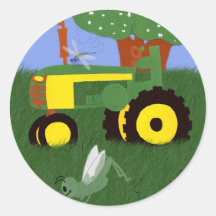 Tractors and Dragonflies Round Sticker