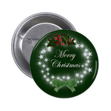 Traditional Christmas Wreath and mistletoe Pinback Button
