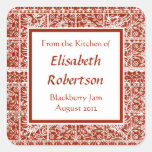 Traditional Red Lace Canning Jar Food Labels Square Stickers