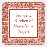 Traditional Red Lace Canning Jar Food Labels Square Sticker