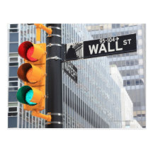 Traffic Light and Wall Street Sign Postcard