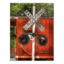Train - croisement de chemin de fer carte postale