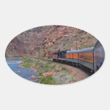 Train in Canyon Background Oval Sticker