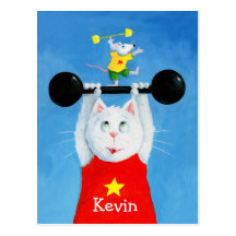 Training Cat & Mouse Funny Post Card
