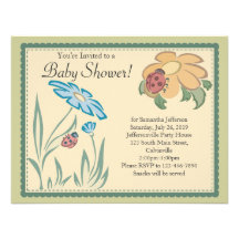 Tranquil Ladybugs Neutral Baby Shower Invitations