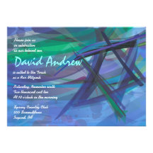 Transparent Star Bat Bar Mitzvah Invitation blue