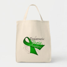 Traumatic Brain Injury Awareness Ribbon Tote Bags
