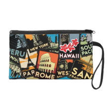 Travel posters retro vintage europe asia usa wristlet