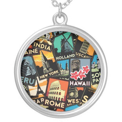 Travel posters retro vintage europe asia usa pendants