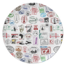 Travel Stamps Pattern Dinner Plates