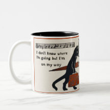 Travelling Black Cat Vintage Postcard Coffee Mug