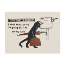 Travelling Black Cat Vintage Style Postcard