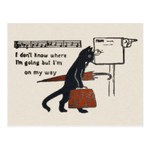 Travelling Black Cat Vintage Style Postcard