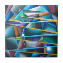 Treacherous Moons (colourful cubism) Ceramic Tile