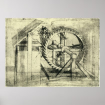 Treadmill Powered Crossbow by Leonardo da Vinci Poster