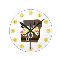 Treasure Chest Gold Coins & Pink Jewels Clock