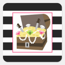 Treasure Chest With Pink Jewels Square Stickers