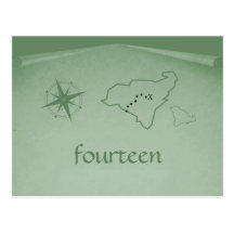 Treasure Map Table Number Postcard, Green