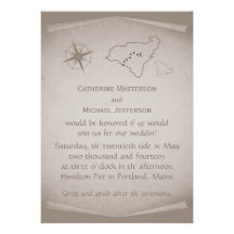 Treasure Map Wedding Invite, Beige