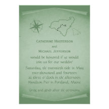 Treasure Map Wedding Invite, Green