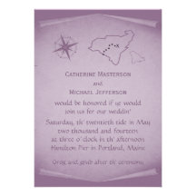 Treasure Map Wedding Invite, Purple