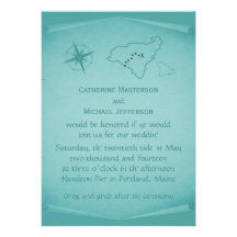Treasure Map Wedding Invite, Teal