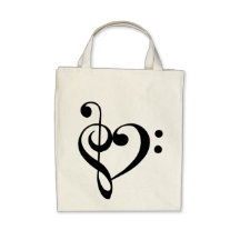 Treble and Bass Clefs Heart (black) Bag