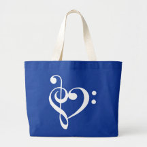 Treble and Bass Clefs Heart (white) Bag