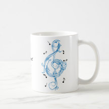 Treble clef blue scrollwork sol note key coffee mugs