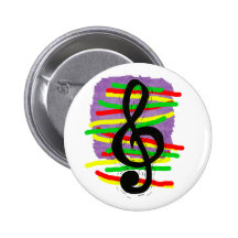 Treble Clef Graphic Black with Red Yellow Green Pinback Button