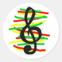 Treble Clef Graphic Black with Red Yellow Green Round Sticker